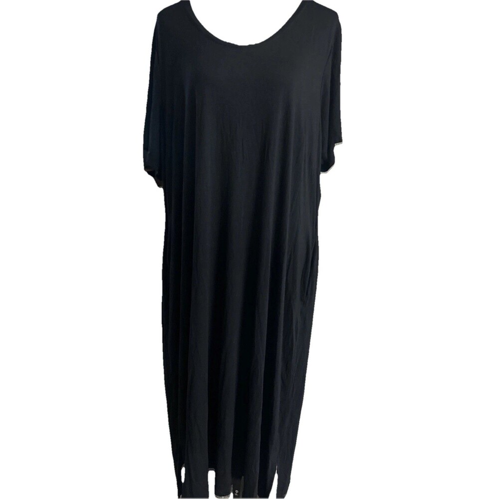 Lane Bryant 22/24 Black Rayon Stretch Pocket Short Sleeves Pullover Casual Dress